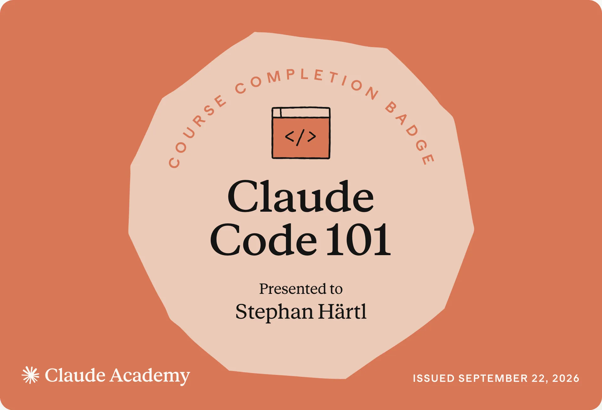 Zertifikat: Claude Code 101, ausgestellt an Stephan Härtl