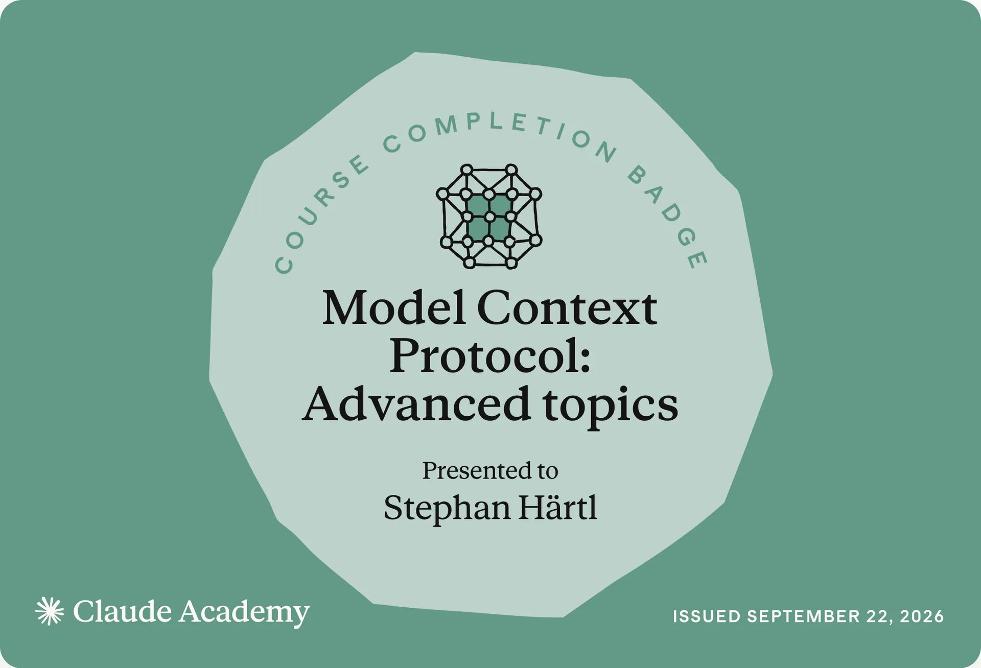 Zertifikat: Model Context Protocol: Advanced topics, ausgestellt an Stephan Härtl