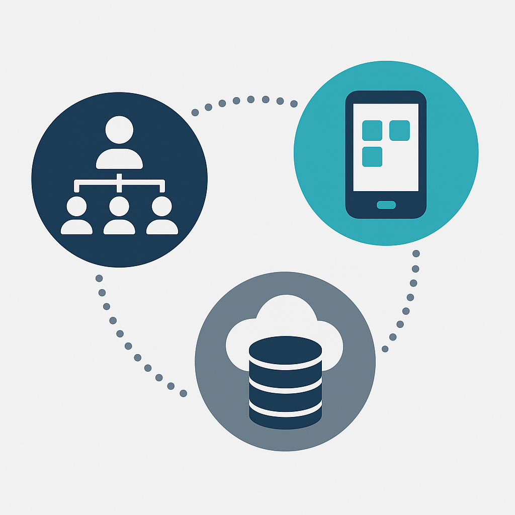 Personen-Netzwerk, mit App und Datenbank in der Cloud