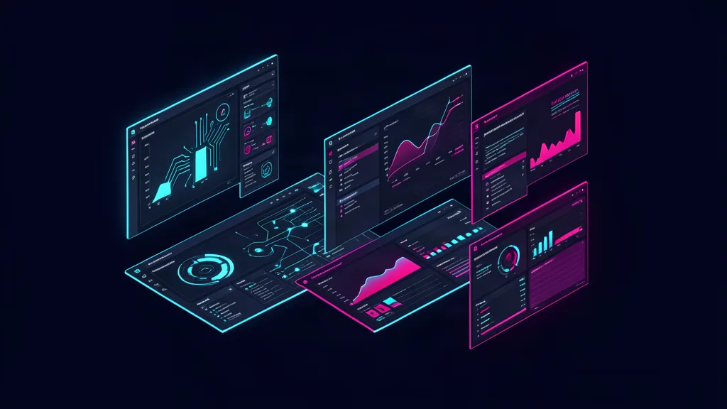 Isometrische Dashboards und moderne Software-Entwicklungs-Architektur im Cyber-Tech Stil
